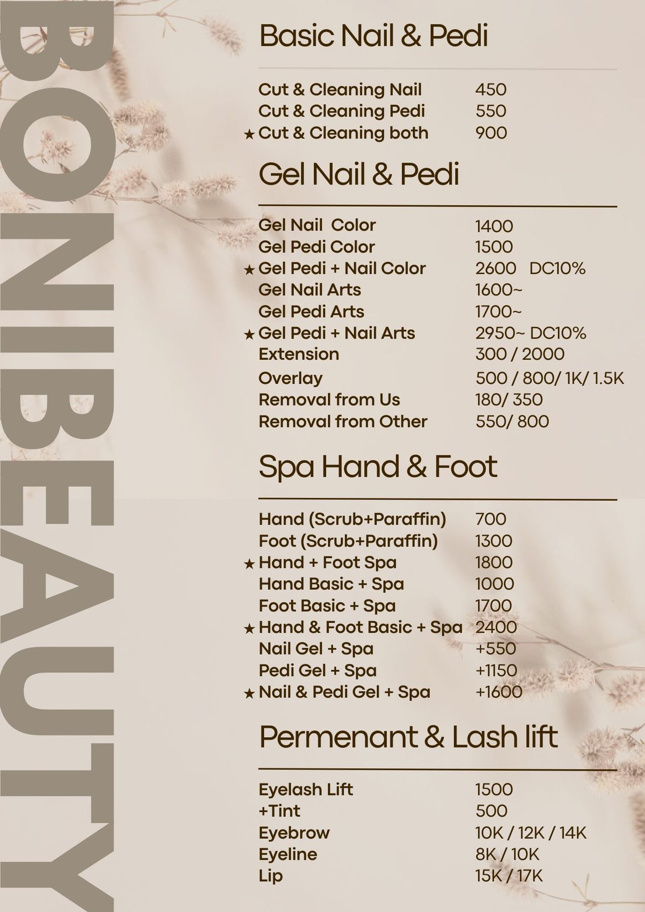 BoniBeautyPH full service menu