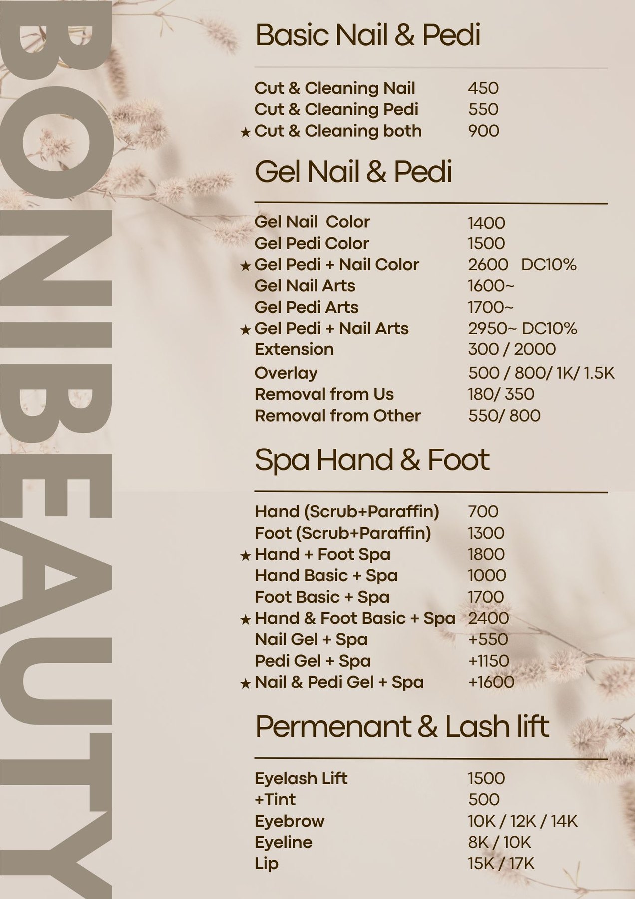 BoniBeautyPH menu and promotion
